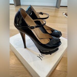 YSL- Yves Saint Laurent Tribute Black Patent Mary Jane Peep-Toe High Heels 36